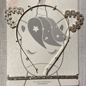 Silver and Gold Headband with ears and sparkly rhinestone Choker Set for girls